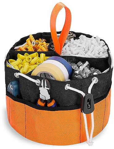 WISEPRO 16 Pockets Screw Bags, Small Parts Bag Screw Pouch Nail Pouch Stacks in 5 Gal Bucket, Parachute Bag Tool Organizer with Drawstring, Tools Bag for Nails, Screws, and Supplies