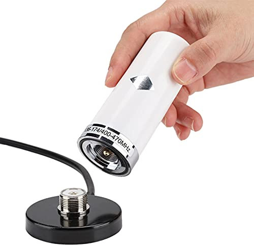 Antena UHF/VHF, Antena Móvil VHF/UHF de Banda Dual de Alto Rendimiento, Antena de Radio Portátil Antena de Transmisión de Señal con Cable de Base Magnética para Vehículos (Blanco)