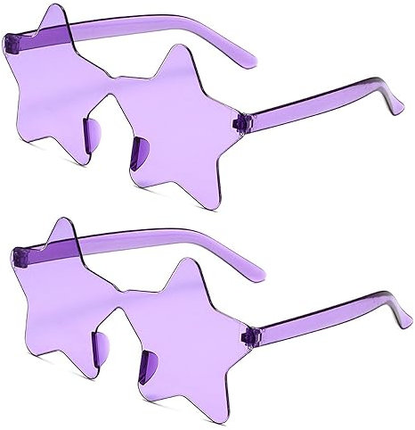 2 Pieces Star Shape Sunglasses Multicolor Rimless Star-shaped Glasses Fashion Star Oversized Fashion Sunglasses Eyewear for Women, Purple