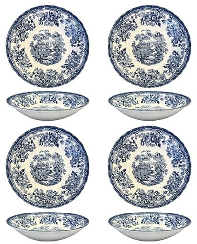 Churchill New Royal Wessex Tonquin Blue Chelsea 9 Pasta Bowl - Set of 4, Made in England