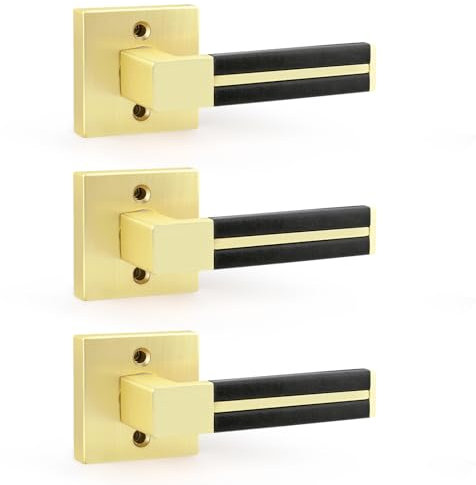EHOMEWARE Gold Dummy Door Handles with Black Leather 3 Pack, Half Dummy No Lock Function Without Latch or Key, Pull or Push Function for Pantry or French Doors