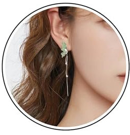 Wendalern Pendientes largos de mariposa con borlas bohemias pendientes de alas de mariposa de cristal verde pendientes colgantes de mariposa con curva de circonita cúbica joyería para mujeres y niñas
