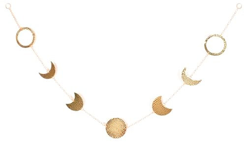 Mondphasen Wandbehang 144cm Mondphasen Girlande, Gold Mondphasen Girlande Wanddeko, Wanddeko Boho Style, Handgemachte Gehämmerte Mond Kette Wanddeko, Girlanden Boho, Mond Girlande (Ohne Anhänger)