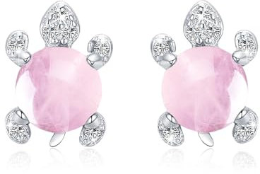 Schildkröte Ohrringe 925 Sterling Silber Schildkröte Ohrstecker Hypoallergene Rosen Quarz Ohrringe Schildkröte Schmuck Geburtstag Geschenk für Kinder Frauen Mädchen