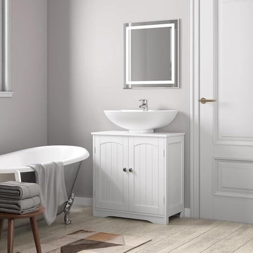 mcc direct Under Sink Bathroom Cabinet, Free Standing Wooden Sink Storage Unit, Basin Cupboard With 2 Door, Bathroom Cabinet Space Saver Organizer Colarado(White)
