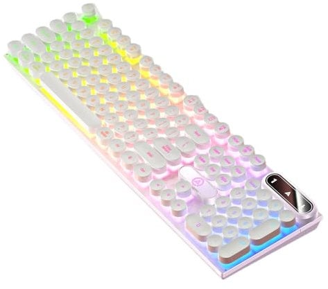 Decorhome Light Up Keyboard, Typewriter Style Mechanical Gam-ing Keyboard, Black Retro Punk Gam-ing Keyboard with RGB Backlit, 104 Keys Blue Wired Cute Keyboard, Splashproof Colored Gamer Keyboard