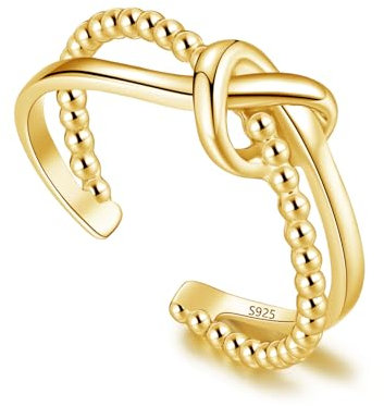 Loutade 925 Sterling Silber Damen Ringe - Offen Verstellbar, Schlicht Liebesknoten Gold, Minimalist Stapelbar Knuckle Herz Knot Kreuzringe, Elegant Offener X Form