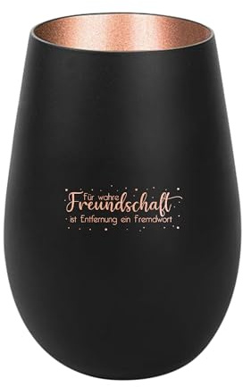 Der-Porzellan-Laden Windlicht mit Gravur Für wahre Freundschaft, Schwarz Bronze, Teelichthalter aus Glas mit Spruch, Tischdeko modern
