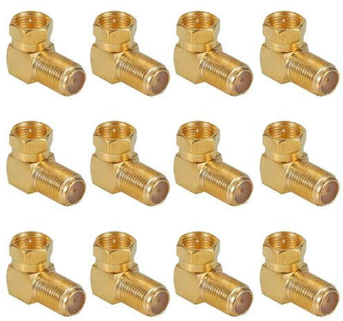 Greluma 12 Piezas Conector coaxial de ángulo recto,adaptador de conector de cable coaxial RF macho a hembra tipo F de 90 grados para TV montado en la pared,módem,placa de pared,receptor de satélite