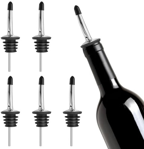 Liquor Pourer, 6Pack Liquor Pourer with Rubber Dust Caps, Bottle Pourers for Spirits, Stainless Steel Freeflow Liquor Spirits Pourer Speed Pourers Wine Bottle Spirits Pourers Tapered Spout.