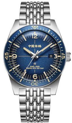 SEA-GULL Seagull 1064 Automatische mechanische Uhr, Deep Ocean, Herren, mechanische Uhr, 200 m, wasserdicht, 40,5 mm, 316L Präzisionsstahl, Luxus-Automatikuhr, blau, Armband