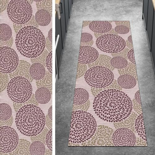 Ymural Teppich Läufer Flur rutschfest Küchen Vintage 60x300CM Rosa Teppichmatten Lang Waschbar Kücheläufer Meterware Kurzflor Polyester Korridor Schlafzimmer