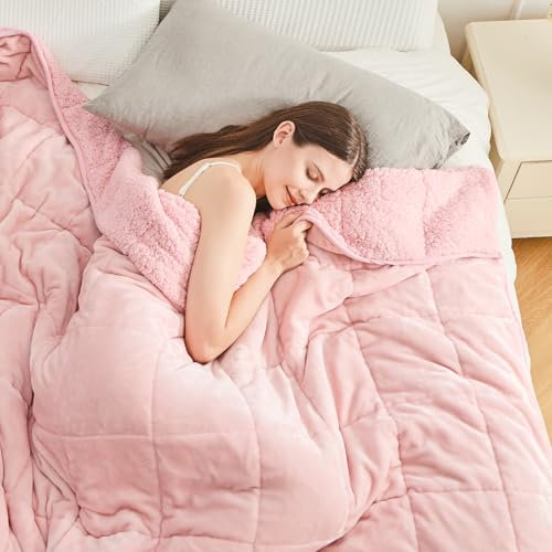 Cottonblue Gewichtsdecke 120x180cm 7kg- Sherpa Fleece Entspannungsdecke Erwachsene Zur Verbesserung des Schlaf Weighted Blanket - Gemütlich Calm Decken mit Cemaric Perlen, Rosa