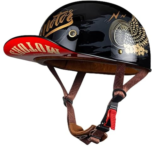 Casco Moto Mezzo Casco Stile Tedesco, Casco da Baseball per Adulti, caschi Aperti per Scooter per Uomo Donna, Casco a semiguscio Leggero a Basso Profilo omologato ECE, Calotta per ciclomotor
