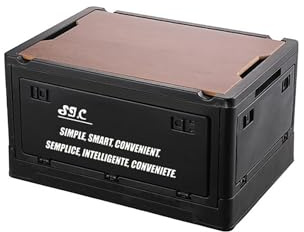S.I.C Faltbare Aufbewahrungsbox mit Holzdeckel, Klapptisch, Campingtisch, Aufbewahrungsbox, für Schrank, Haus, Auto, Reisen, Camping, Picknick, 34 l, Schwarz