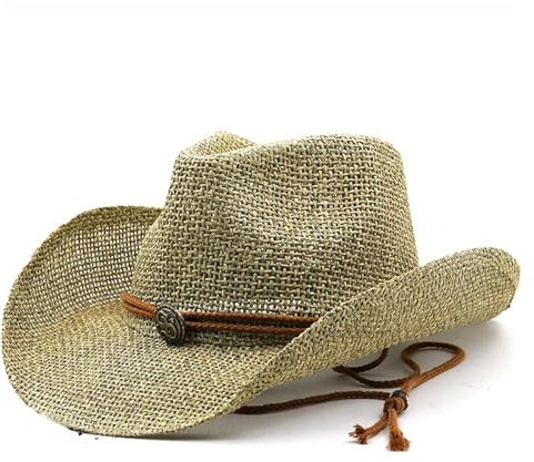 Fasksh Sombrero de sol simple para hombres y mujeres, sombreros de verano personalizados para niña occidental, sombrero de paja, sombrero de playa, 56-58 cm, 1 color, Talla única