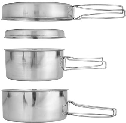 Batterie de cuisine de camping en acier inoxydable pour camping 4 pièces