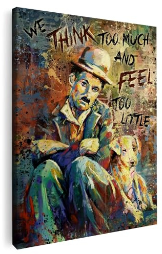 Artmazing | Chaplin Zitat Bild bunt | S-Art Bilder | Chaplin Zitat Bilder Modern | Leinwandbilder XXL Wohnzimmer | Wandbild Chaplin Zitat Deko XXL | Bild Leinwand XXL | buntes Poster für Wand