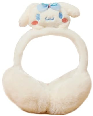 Roffatide Cache-oreilles d'hiver pour femmes Cinnamoroll Cache-oreilles Mignon pliable réglable Temps froid Cache-oreilles moelleux Bandeau blanc