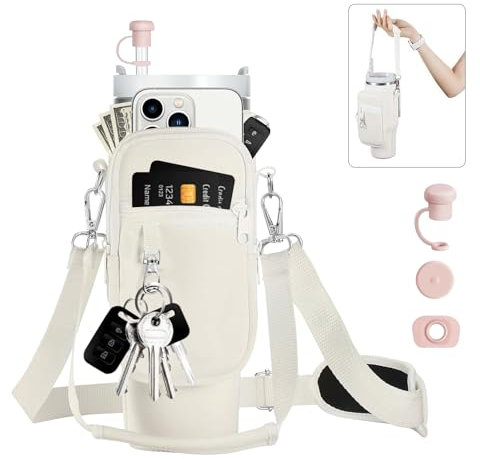 Yamobi Water Bottle Carry Bag with Phone Bag for Stanley 40/30 oz Tumbler. Water Bottle Holder Bag with 3 Leakage Stoppers for Stanley Cup Accessories