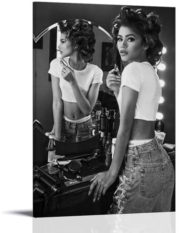 GOORAL Zendaya Coleman Schwarz-Weiß-Poster, Kunstwerke auf Leinwand, ästhetische Wandkunstdrucke, Heimdekoration, 50 x 75 cm