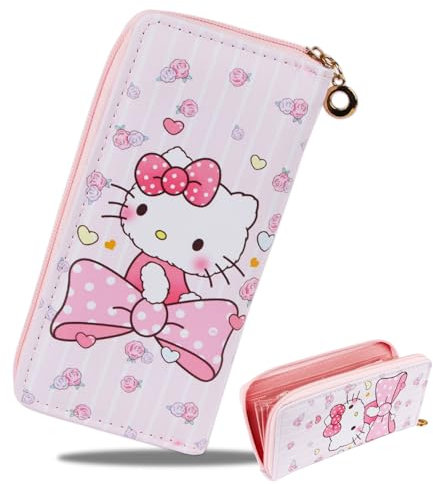 Huanmin Kinder Portemonnaie Mädchen, Hello K-itty Portmonee 19x 10 X 3cm Cute Wallet, Hello Katze Geldbörse, The K-itty Purse, Cartoon-Katze Geldbeutel, für Mädchen Kinder Geburtstag Party Geschenke
