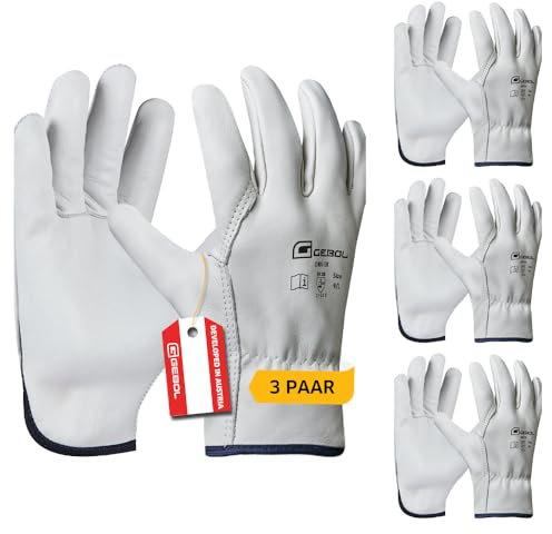 Gebol Driver, 3 Paar Arbeitshandschuhe aus hochwertigem Leder, Handschuhe Herren für BAU, Garten & grobe Arbeiten, hohe Widerstandsfähigkeit, 1,1 mm Lederdicke, Sicherheitshandschuhe Gr. XXL (Gr.11)
