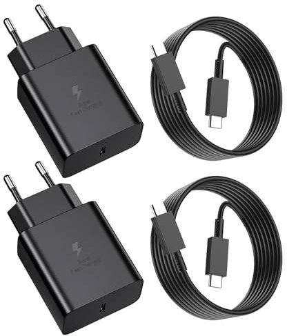【2 Pezzi】45W Caricatore USBC per Samsung, Caricabatterie Super Veloce con Cavo di Ricarica da 2m, Adattatore Alimentatore USBC per Galaxy S25/S24/S23/S22/S21, Serie Note, Serie A, Serie Z Flip/Z Fold