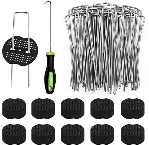HuaMuDM Unkrautvlies Haken,Erdanker 100 Stück+100 Stück Unterlegscheiben,Anti Rost Verzinkte Bodenanker, Unkrautvlies Erdanke,Erdanker für Unkrautvlies,Für Gärten,Mulch Und Kunstrasen,Camping,Reisen