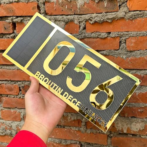 Panneau solaire personnalisé en acrylique LED 3D découpé au laser - Numéros de maison d'extérieur personnalisés - Panneau d'adresse de famille (doré)