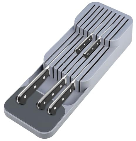 Knife Drawer Organiser, Washable Knife Holder Kitchen Knives Organiser for Knives Set Storage (Grey)