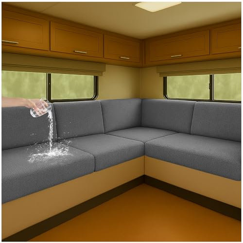 NNSMUN Stretch Bezüge für Wohnwagenpolster wasserdichte rutschfeste Sitzbezüge mit Kordelzug, Elastische Sofa Sitzkissenbezüge für Wohnmobil, Caravan, Innenbereich (Dunkelgrau,L 190-220cm,W 40-65cm)