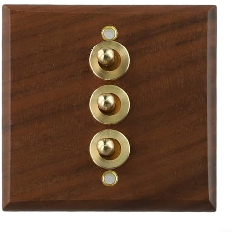 Interruptor de luz nostálgico de madera de nogal con palanca de latón, interruptor de pared retro de 1/2 vías para ventilador de techo, iluminación, diseño vintage, 86 x 86 mm, marrón (3 marchas)