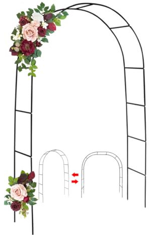 JOYWU Metal Wedding Arch Frame,Assemble Freely 3 Large Sizes-2.4 x 1.4m/2 x 1.8/2 x 2.2m,Heavy Duty Garden Arch Trellis for Climbing Plants,Black Metal Pergola Arbor,Wedding Party Decoration