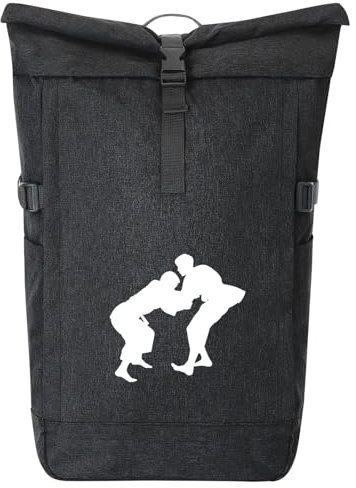 Huuraa Kurierrucksack Judo Silhouette Geschenk 30-44 Liter Black Melange Fairtrade Rolltop Rucksack Judo Geschenkidee