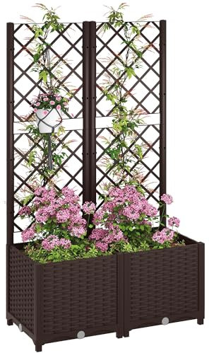 DECHOME - Fioriera da esterno con grigliato, 80x40x135 cm, colore Marrone