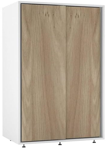 URBNLIVING 120cm 2 Sliding Door Wardrobe, Freestanding Bedroom Closet with Hanging Rail & Durable Feet, Engineered Wood Storage Cupboard for Kids Room, Nursery or Small Spaces