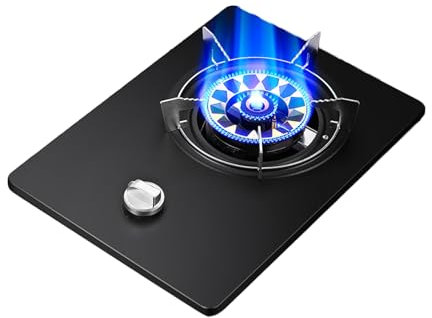 BZJPRFC Cocina De Gas De 1 Quemador, Quemador Wok De 5,2 KW con Anillo De Fuego Y Protección contra Llamas, Cubierta De Vidrio Templado(NG)