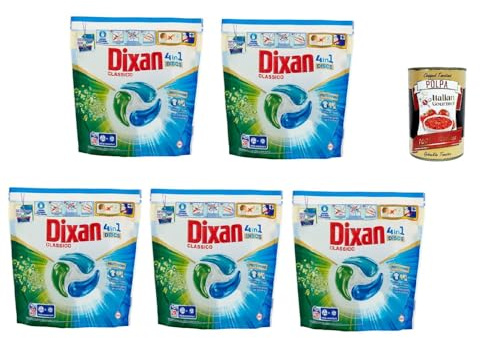 Dixan Discs 4in1 Classico, 28 lavaggi, Waschmaschinenwaschmittel in Kapseln 5x 28 Wäschen + Italian Gourmet polpa 400gr