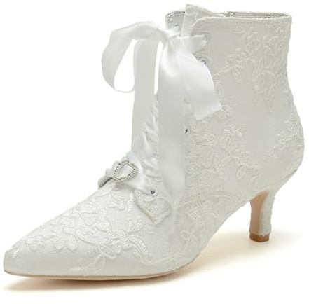 HFWXYSA Frauen Reißverschluss Spitze Floral Mesh Salsa Tango Modern Latin Dance Ankle Boots Prom Abend Hochzeit Schuhe,Elfenbein,41 EU