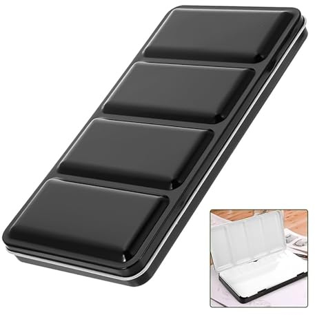 Empty Watercolour Tin Palette - Premium Portable Metal Paint Case With 48 Half Pans & Mixing Palette | Artist Travel Box Organiser (Black, 223x112x25mm)