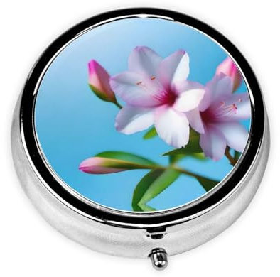 Runde Mini-Pillendose, WZYWHJ Budding Rhododendron-Druck, klein und tragbar, mit Trennwänden für Medikamentenaufbewahrung, für Reisen und den täglichen Gebrauch