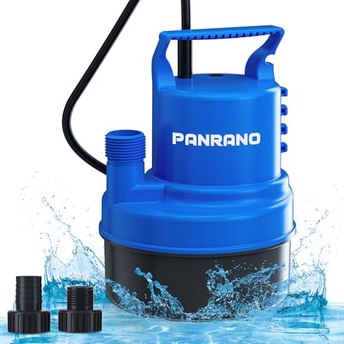 PANRANO Small Sump Pump For Pool Cover, Basements, Puddles, Gardens Ponds With Adapters