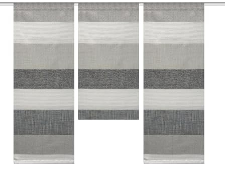 Design Mini Flächenvorhang Set | grau | gestreift | 3 Teile | Scheibengardine Gesamtbreite 90cm (3x30cm) Höhe 80/60/80cm