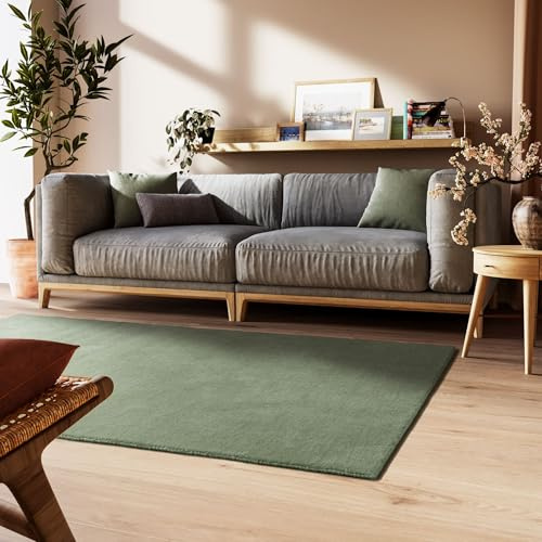 Steffensmeier Gabbeh Teppich Nomade | Wolle (Schurwolle) Salbei, Größe: 190x290 cm Kurzflor für Wohnzimmer, Flur, Ethno Look