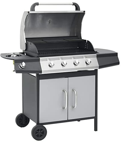 sephironlbb Gasgrill 4+1 Flammen Schwarz und Silbern aus Stahl und Edelstahl mit 64x40 cm Grillfläche, Piezozündung, Temperaturregler und abnehmbarer Fettauffangschale für Balkon, Terrasse und Camping