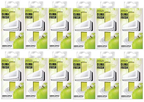 Areon Clima Fresh Ambientador Manzana Verde Casa Aire Acondicionado Olor Fruit Original Perfume Hogar Salón Habitación Oficina Tienda Duradero Moderno ( Green Apple Pack de 12 )