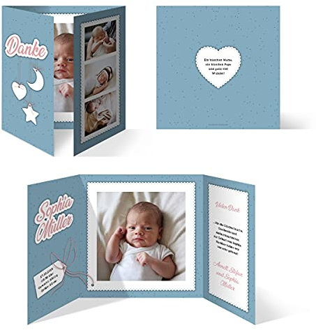 40 x Geburtskarten Babykarten Mädchen Junge Baby Danksagungskarten Dankeskarten individuell - Sonne Mond und Sterne
