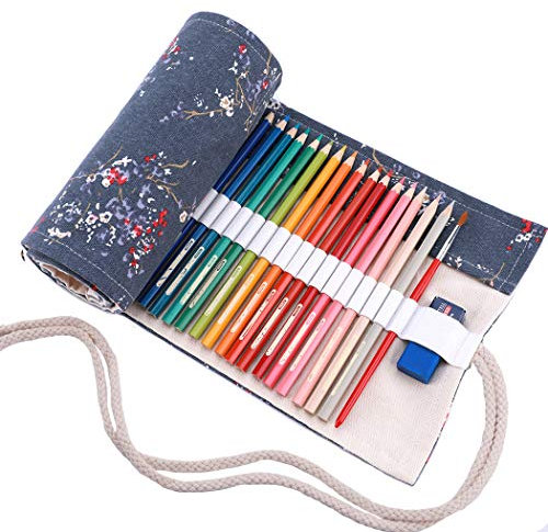 abaría - Estuche enrollable para 72 lápices colores, portalápices de lona - Ciruela gris (no tiene lápices)
