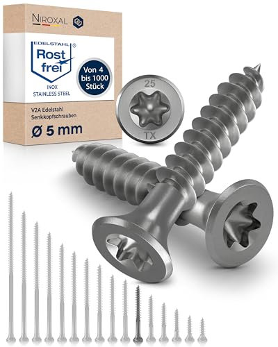 Schrauben Torx Edelstahlschrauben 5x40 Edelstahl V2A rostfrei Spanplattenschrauben für Holz Teilgewinde 5mm stark 40mm lang 25 Stück Holzschrauben Holz A2